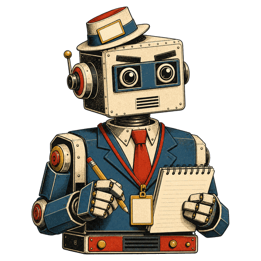 Scoop Palisade, a boxy vintage robot reporter with a press hat